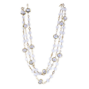 Long Gemstone Wraparound Necklace - Rainbow Moonstone