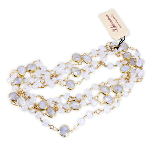 Long Gemstone Wraparound Necklace - Rainbow Moonstone