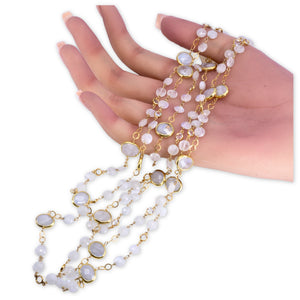 Long Gemstone Wraparound Necklace - Rainbow Moonstone