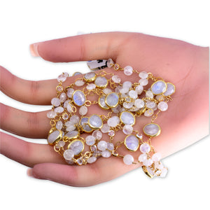 Long Gemstone Wraparound Necklace - Rainbow Moonstone