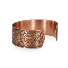 Load image into Gallery viewer, Solid Copper Cuff - Rose Design - UrbanroseNYC
