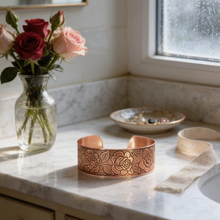 Load image into Gallery viewer, Solid Copper Cuff - Rose Design - UrbanroseNYC

