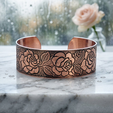 Load image into Gallery viewer, Solid Copper Cuff - Rose Design - UrbanroseNYC
