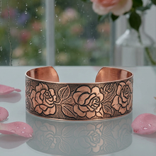 Load image into Gallery viewer, Solid Copper Cuff - Rose Design - UrbanroseNYC
