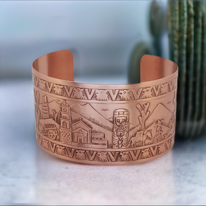 Solid Copper Cuff - Mexican Motif - UrbanroseNYC