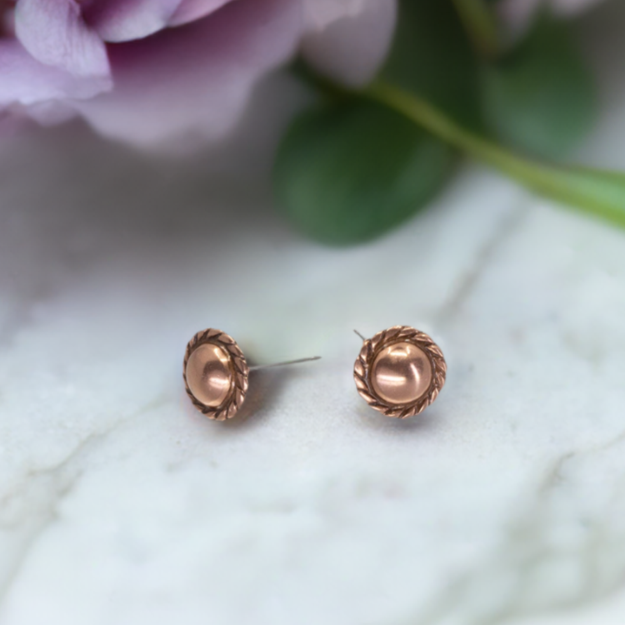 Solid Copper Stud Earrings Rope Border UrbanroseNYC