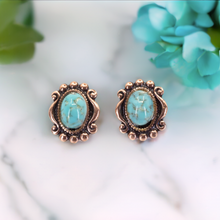 Load image into Gallery viewer, Solid Copper Stud Earrings - Turquoise Setting - UrbanroseNYC
