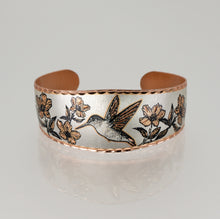Load image into Gallery viewer, Copper Art Bracelet - Hummingbird wide cuff front UrbanroseNYC
