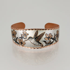 Copper Art Bracelet - Hummingbird wide cuff front UrbanroseNYC