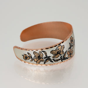 Copper Art Bracelet - Hummingbird wide cuff side