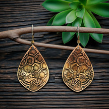 Load image into Gallery viewer, Etched Bumblebee Earrings: Rustic Antique Copper Earrings (Flora &amp; Fauna Collection) - UrbanroseNYC
