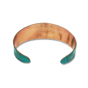 Verdigris Copper Cuff - Etched Hummingbird Bracelet With Rustic Patina Finish