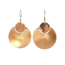 Load image into Gallery viewer, Flora &amp; Fauna Copper Earrings, Butterfly Split Circle Verdigris Patina Dangle Style - UrbanroseNYC
