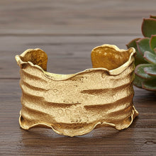 Load image into Gallery viewer, 24K Overlay Copper Base Cuff Bracelet: Torn Edge Crinkled Design, Gold Foil Statement Cuff - UrbanroseNYC
