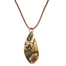 Load image into Gallery viewer, Etched Copper Hummingbird Pendant Necklace: Antique Style - UrbanroseNYC
