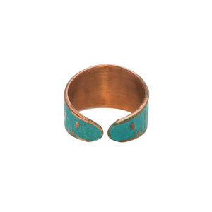 Verdigris Tulip Ring - Rustic Copper Band With Etched Tulip Motif
