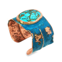 Load image into Gallery viewer, Verdigris Copper Cuff Bracelet Handmade Statement, Large Copper-Turquoise Stone - UrbanroseNYC
