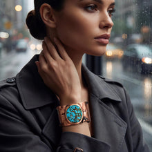 Load image into Gallery viewer, Solid Copper Cuff Bracelet: Rustic Antique Copper Finish, Copper Turquoise Stone - UrbanroseNYC
