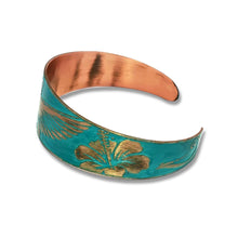 Load image into Gallery viewer, Verdigris Copper Cuff - Etched Hummingbird Bracelet With Rustic Patina Finish
