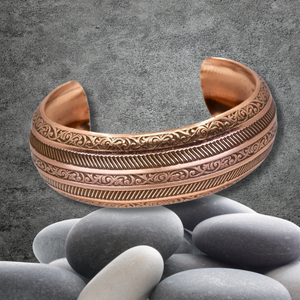 Solid Copper Domed Cuff - Etched Stripes Design UrbanroseNYC