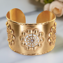 Load image into Gallery viewer, Polished Brass Luxury Statement Cutout Cuff Bracelet With Rhinestones
