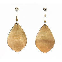 Load image into Gallery viewer, A pair of gold-colored earrings with a leaf-shaped design.
