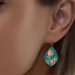 Verdigris Tulip Earrings - Handmade Copper Teardrop Earrings With Rustic Patina Finish