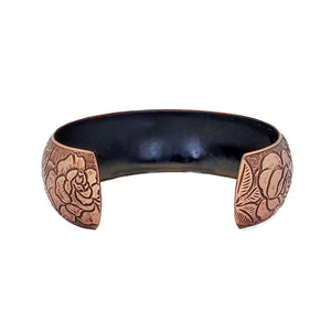 Solid Copper Domed Cuff - Rose Design - UrbanroseNYC