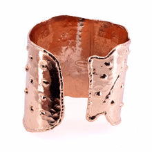 Load image into Gallery viewer, Solid Copper Statement Cuff Bracelet With Dimpled Texture &amp; asymmetrical edging
