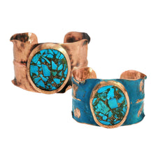 Load image into Gallery viewer, Solid Copper Cuff Bracelet: Rustic Antique Copper Finish, Copper Turquoise Stone - UrbanroseNYC
