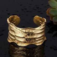 Load image into Gallery viewer, 24K Overlay Copper Base Cuff Bracelet: Torn Edge Crinkled Design, Gold Foil Statement Cuff - UrbanroseNYC
