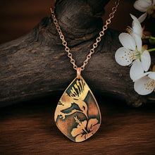Load image into Gallery viewer, Etched Copper Hummingbird Pendant Necklace: Antique Style - UrbanroseNYC
