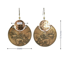 Load image into Gallery viewer, Flora &amp; Fauna Copper Earrings, Bumblebee Split Circle Antique Copper Dangle Style - UrbanroseNYC

