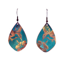 Load image into Gallery viewer, Verdigris Hummingbird Earrings - Handmade Copper Teardrop Earrings With Rustic Patina Finish
