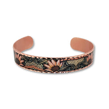 Load image into Gallery viewer, Copper Art Bracelet - Western Sunflowers Narrow Cuff
