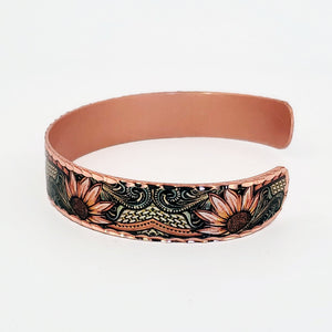 Copper Art Bracelet - Western Sunflowers Narrow Cuff