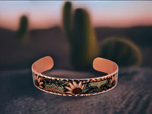 Load image into Gallery viewer, Copper Art Bracelet - Western Sunflowers Narrow Cuff
