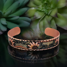 Load image into Gallery viewer, Copper Art Bracelet - Western Sunflowers Narrow Cuff
