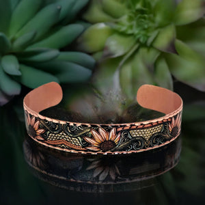 Copper Art Bracelet - Western Sunflowers Narrow Cuff