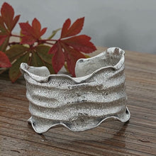 Load and play video in Gallery viewer, Sterling Silver Overlay Copper Cuff Bracelet: Torn Edge Crinkled Statement Bangle

