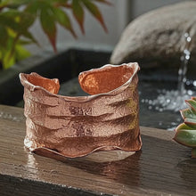 Load and play video in Gallery viewer, Copper Cuff Bracelet: Crinkled Torn Edge - Adjustable Crumpled Foil Style
