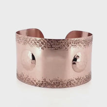 Load and play video in Gallery viewer, Solid Copper Statement Cuff Bracelet With Puffed Circles
