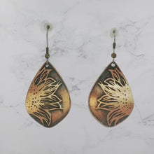 Load and play video in Gallery viewer, Copper Sunflower Earrings - Handmade Copper Teardrop Earrings With Rustic Copper Finish
