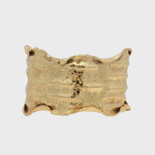 Load and play video in Gallery viewer, 24K Overlay Copper Base Cuff Bracelet: Torn Edge Crinkled Design, Gold Foil Statement Cuff
