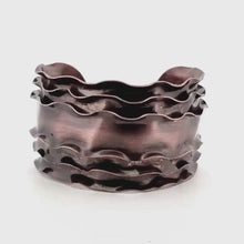 Load and play video in Gallery viewer, Luxury Solid Copper Statement Cuff Bracelet With Ruffled Edges
