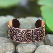 Load and play video in Gallery viewer, Solid Copper Cuff - Embossed Floral
