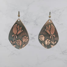 Load and play video in Gallery viewer, Copper Tulip Earrings - Handmade Copper Teardrop Earrings With Rustic Copper Finish
