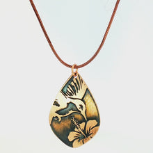 Load and play video in Gallery viewer, Etched Copper Hummingbird Pendant Necklace: Antique Style
