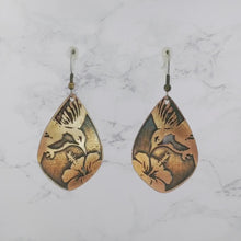 Load and play video in Gallery viewer, Copper Hummingbird Earrings - Handmade Copper Teardrop Earrings With Rustic Copper Finish
