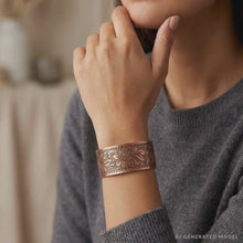 Load and play video in Gallery viewer, Solid Copper Cuff Bracelet, Daisy Embossed
